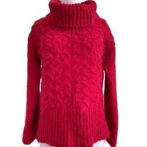Anthropologie sleeping on snow red Torridon chunky cable eyelash knit sweater S